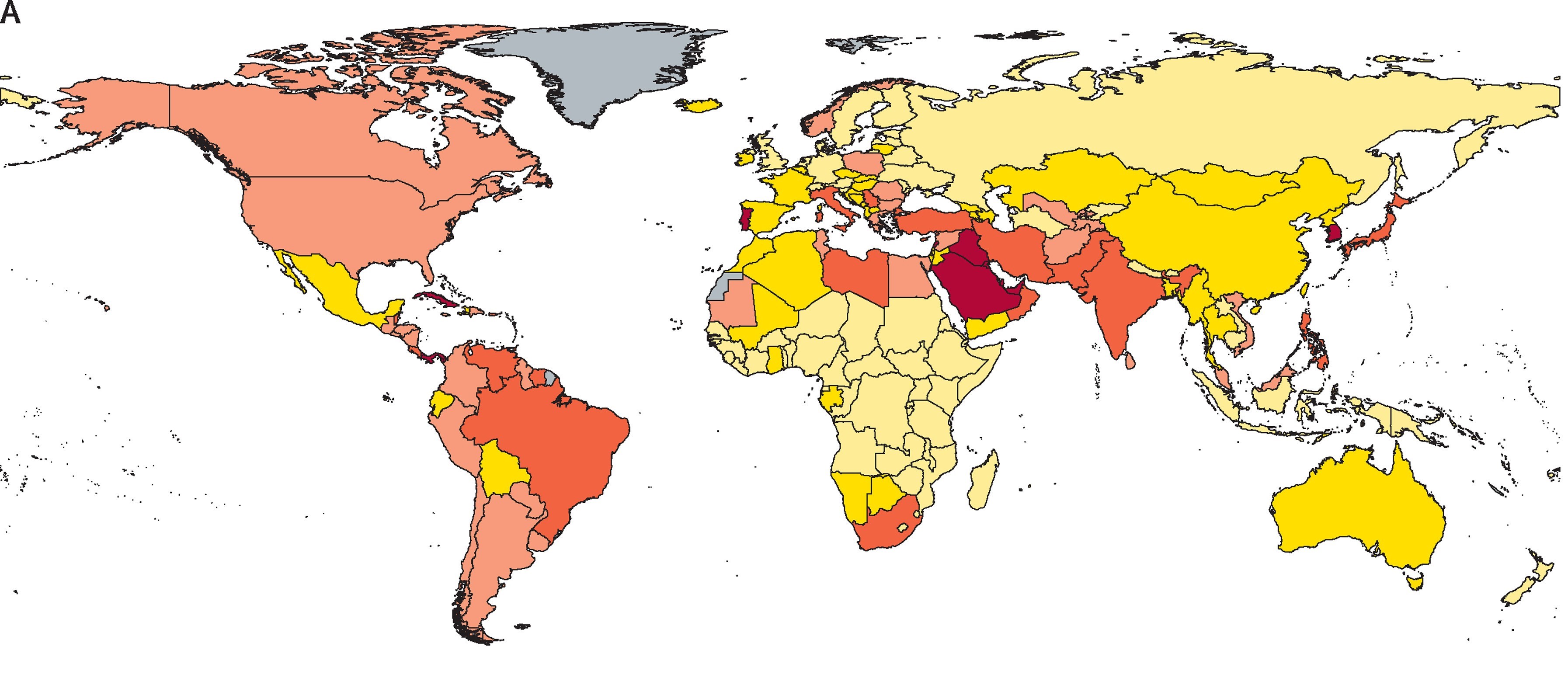 Figure 1 : Proportions d’adultes ayant une activité physique insuffisante dans les différents pays du monde (2022) | Cultures Sucre